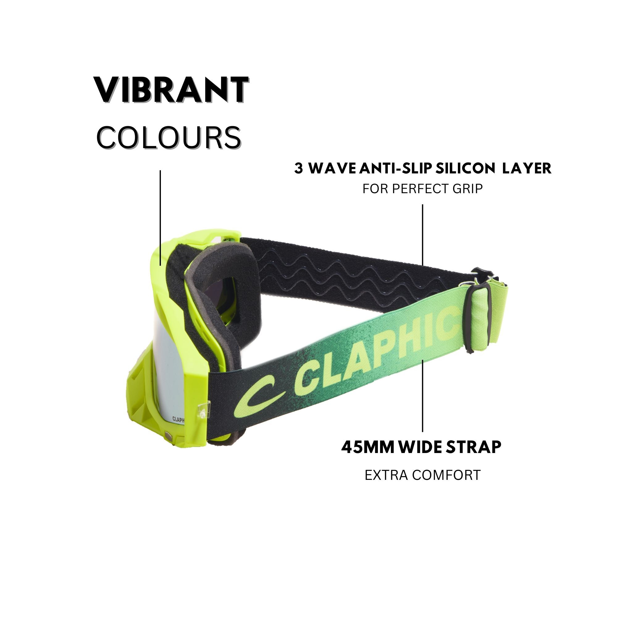 CLAPHIC Neon Fang Motocross Goggle – Gold Green Mirror Lens | UV400, Anti-Fog & OTG Fit