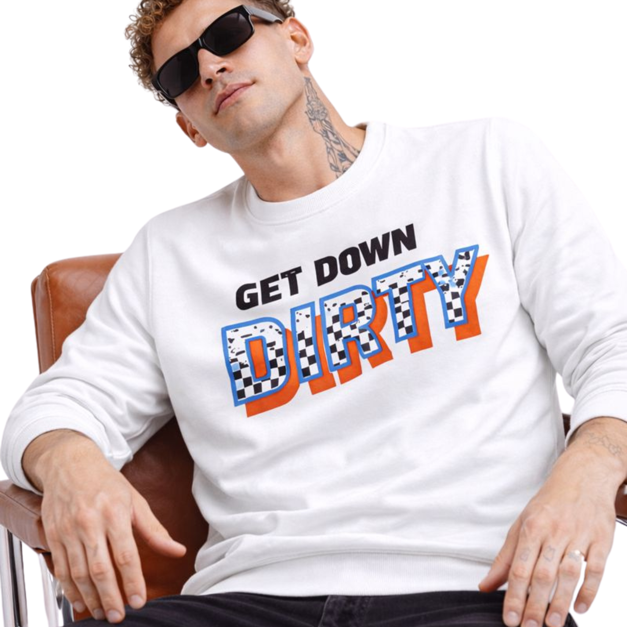 Men’s Recycled Crew Neck Sweatshirt – Get Down Dirty Puff Print | Black, White & Green