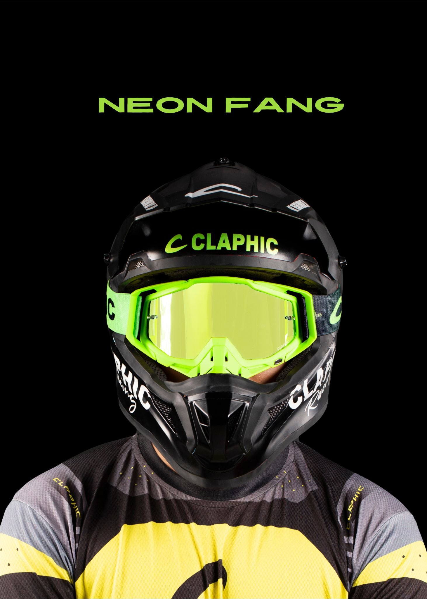 CLAPHIC Neon Fang Motocross Goggle – Gold Green Mirror Lens